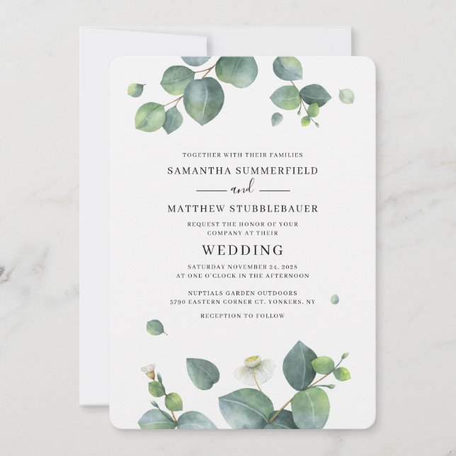 Invitación Boda de eucalipto botánico verde (Anverso)