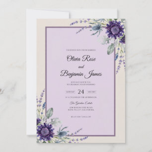 Invitación Boda de Eucalipto Cardo Violeta Profundo