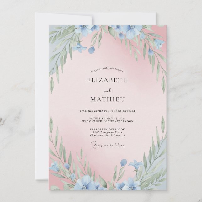 Invitación Boda de Eucalipto Centaurea Rubor (Anverso)
