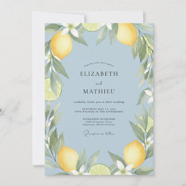 Invitación Boda de Eucalipto Cítrico Amarillo (Anverso)