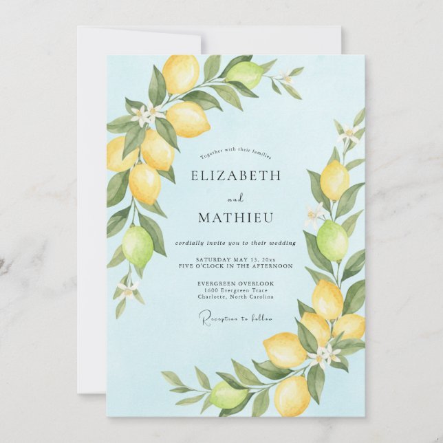 Invitación Boda de eucalipto cítrico azul pálido (Anverso)