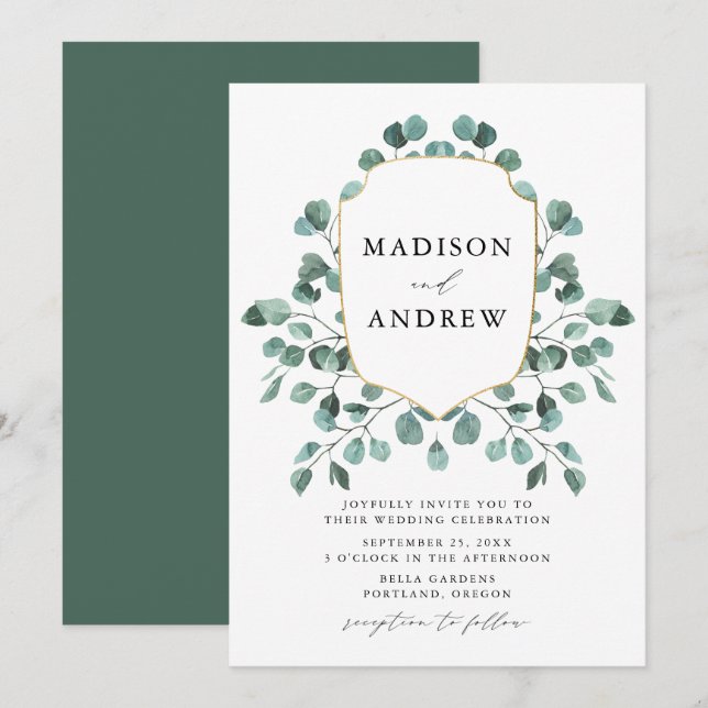 Invitación Boda de eucalipto con acuarela moderna (Anverso / Reverso)