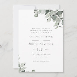 Invitación Boda de Eucalipto con Acuarela Simple y Elegante