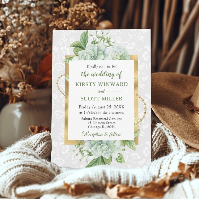 Invitación Boda de eucalipto con acuarela y brillo dorado (Subido por el creador)