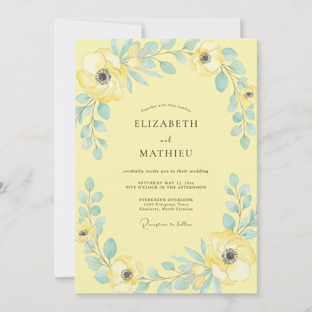 Invitación Boda de Eucalipto con Agua Mantequilla (Anverso)