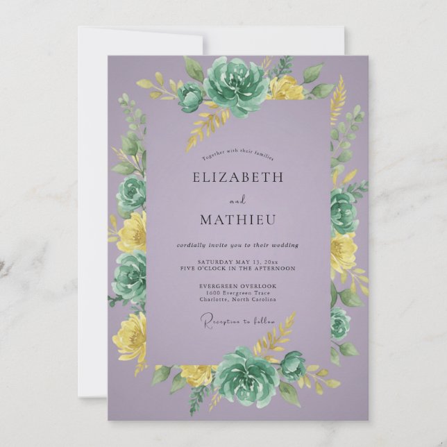 Invitación Boda de Eucalipto con Arco de Suculentas Malva (Anverso)