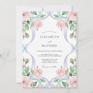 Invitación Boda de Eucalipto con Cinta de Periwinkle Rosado