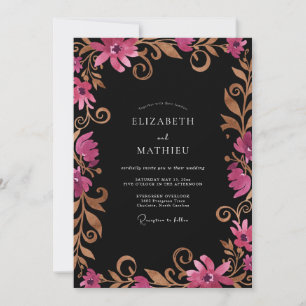 Invitación Boda de Eucalipto con Filigrana de Oro Magenta