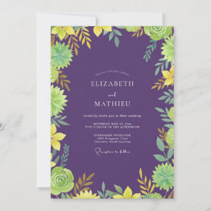 Invitación Boda de Eucalipto con Follaje Amarillo Amatista