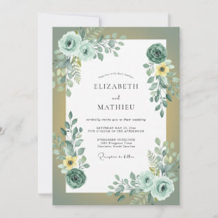Invitación Boda de Eucalipto con Follaje Amarillo Espuma de M