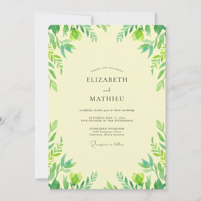 Invitación Boda de Eucalipto con Follaje Amarillo Mantequilla (Anverso)
