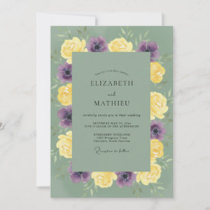 Invitación Boda de eucalipto con follaje amarillo púrpura
