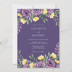 Invitación Boda de Eucalipto con Follaje Amarillo Púrpura