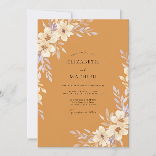 Invitación Boda de eucalipto con follaje ámbar (Anverso)