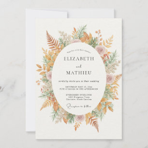 Invitación Boda de Eucalipto con Follaje Ámbar Mostaza
