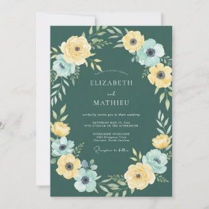 Invitación Boda de eucalipto con follaje aqua amarillo