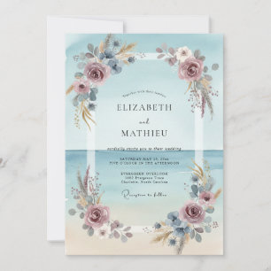 Invitación Boda de Eucalipto con Follaje Aquamarina y Borgoña