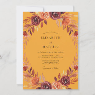 Invitación Boda de Eucalipto con Follaje Burdeos Oxidado