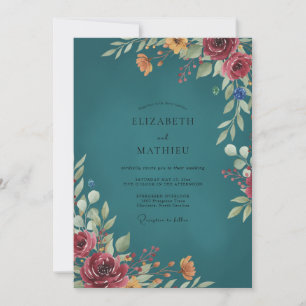 Invitación Boda de Eucalipto con Follaje Burgundy Teal