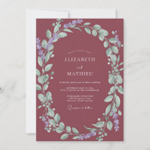 Invitación Boda de Eucalipto con Follaje Carmesí Polvoriento