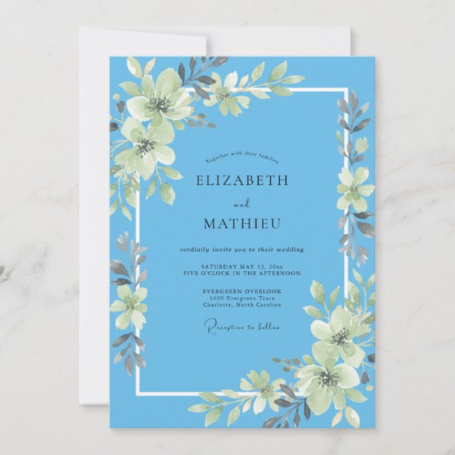 Invitación Boda de eucalipto con follaje cerúleo celestial (Anverso)