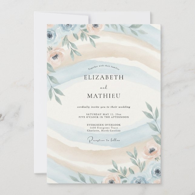 Invitación Boda de eucalipto con follaje champán azul (Anverso)