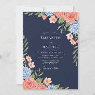 Invitación Boda de Eucalipto con Follaje Coral de la Marina