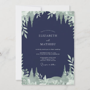 Invitación Boda de eucalipto con follaje de abeto de medianoc