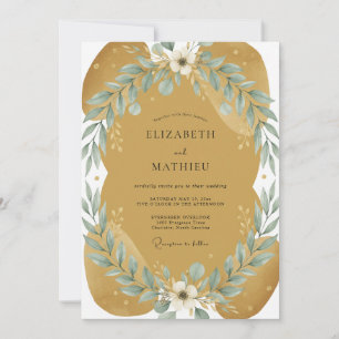 Invitación Boda de eucalipto con follaje de acero ámbar