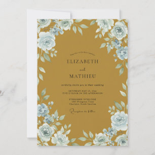 Invitación Boda de Eucalipto con Follaje de Acero Azul y Ocre