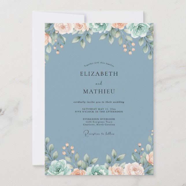 Invitación Boda de Eucalipto con Follaje de Albaricoque de Ac (Anverso)