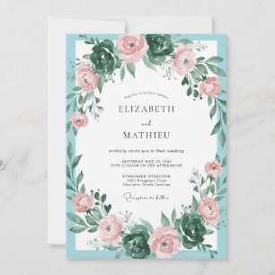Invitación Boda de eucalipto con follaje de aqua melocotón