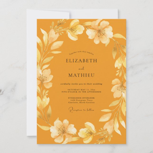 Invitación Boda de eucalipto con follaje de azafrán (Anverso)
