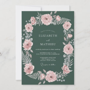 Invitación Boda de Eucalipto con Follaje de Bosque Rosado