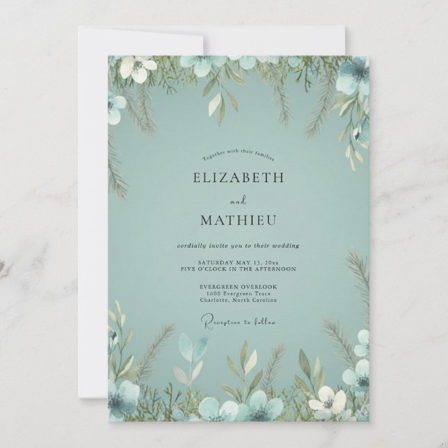 Invitación Boda de Eucalipto con Follaje de Celadón Polvorien (Anverso)