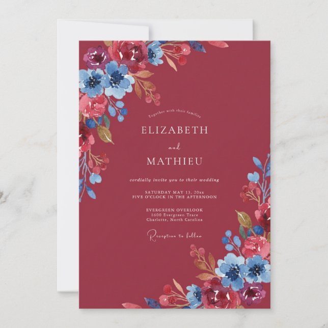 Invitación Boda de Eucalipto con Follaje de Centaurea Crimson (Anverso)