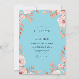 Invitación Boda de Eucalipto con Follaje de Cerúleo Rosado