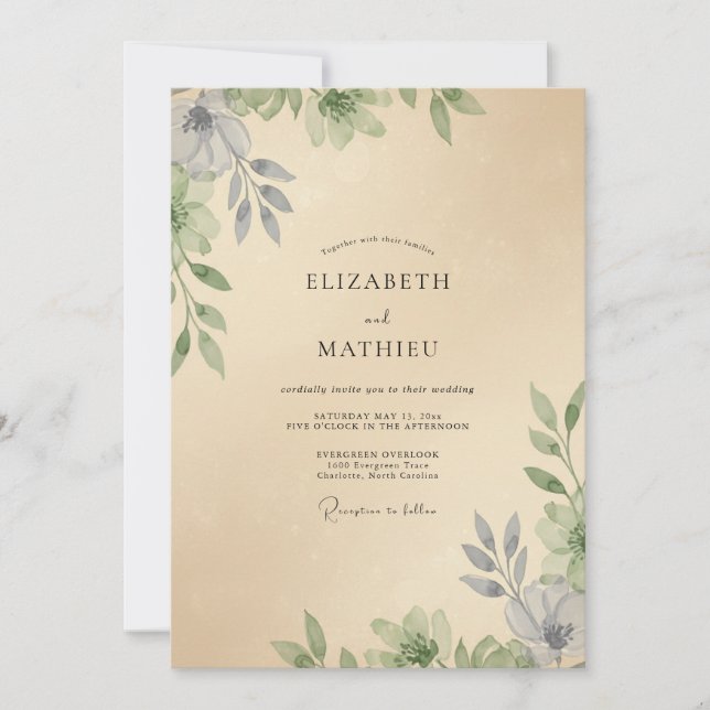 Invitación Boda de eucalipto con follaje de champán (Anverso)