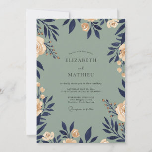 Invitación Boda de eucalipto con follaje de champán naval