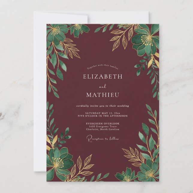 Invitación Boda de eucalipto con follaje de ciruela malhumora (Anverso)