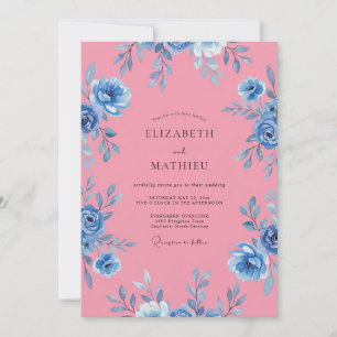 Invitación Boda de Eucalipto con Follaje de Cobalto Cerise