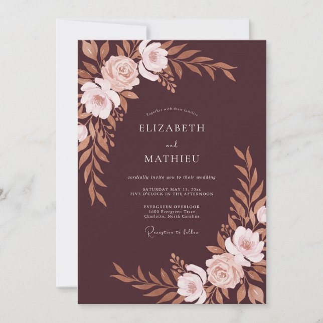 Invitación Boda de Eucalipto con Follaje de Cobre Granate (Anverso)