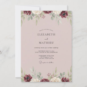 Invitación Boda de Eucalipto con Follaje de Color Burdeos Mal