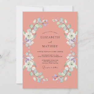 Invitación Boda de eucalipto con follaje de coral apagado