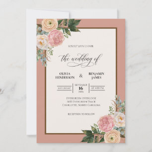 Invitación Boda de Eucalipto con Follaje de Coral Melocotón