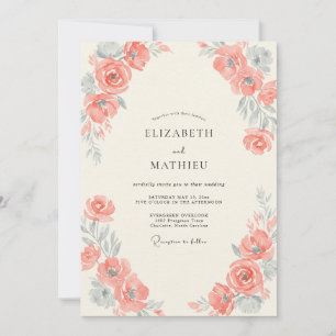 Invitación Boda de Eucalipto con Follaje de Coral Plateado