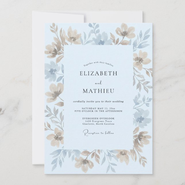 Invitación Boda de Eucalipto con Follaje de Crema Azulada (Anverso)