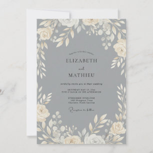Invitación Boda de eucalipto con follaje de crema de pizarra