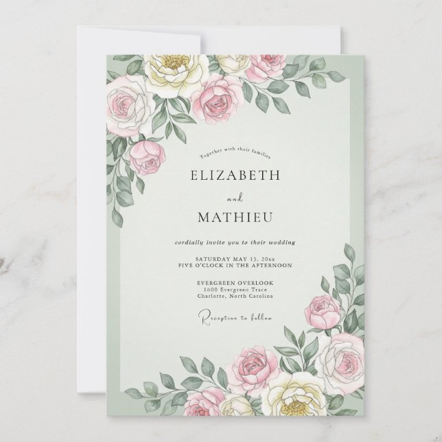 Invitación Boda de Eucalipto con Follaje de Crema Malva (Anverso)