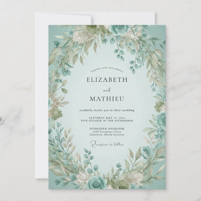 Invitación Boda de eucalipto con follaje de espuma de mar (Anverso)
